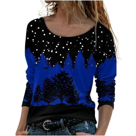 Thin Loose Blouse Tops for Women Round Neck Long Sleeve Top Floral Print Top Fashion Tie Dye Top Casual Pullover Tops