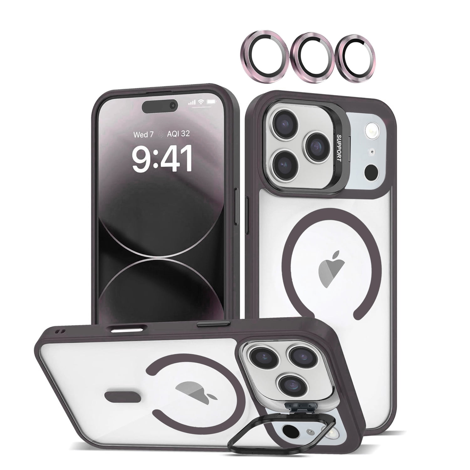 Thin Magnetic Clear Case with Camera Stand for iPhone 17 Pro Max - Black