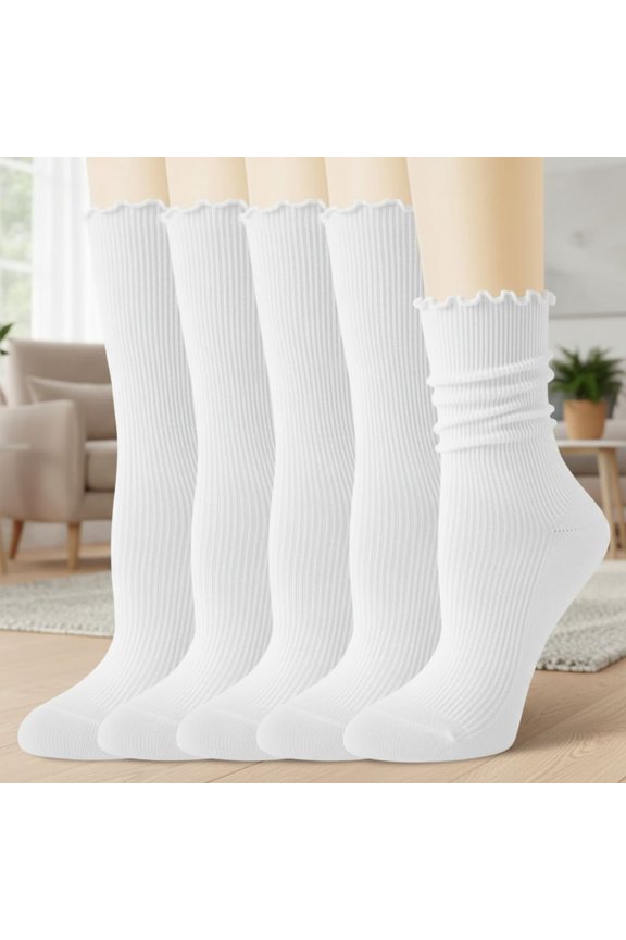 Thin Merino Wool Ruffle Boot Socks Warm Winter Cozy Frilly Soft Casual Breathable Socks for Womens 5 Pairs 5pairs-bootsocks