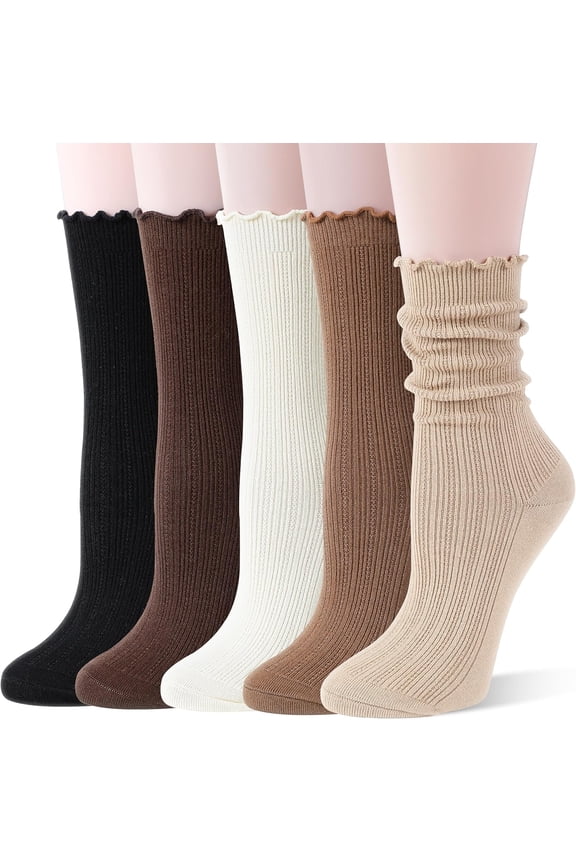 Thin Merino Wool Ruffle Boot Socks Warm Winter Cozy Frilly Soft Casual Breathable Socks for Womens 5 Pairs