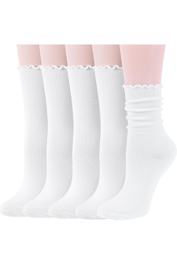 Thin Merino Wool Ruffle Boot Socks Warm Winter Cozy Frilly Soft Casual Breathable Socks for Womens 5 Pairs