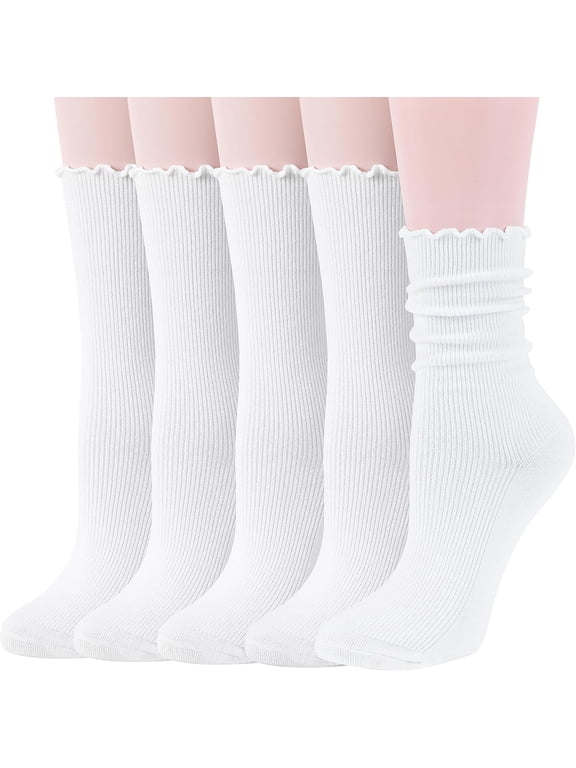 Thin Merino Wool Ruffle Boot Socks Warm Winter Cozy Frilly Soft Casual Breathable Socks for Womens 5 Pairs