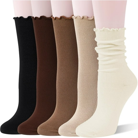 Thin Merino Wool Ruffle Boot Socks Warm Winter Cozy Frilly Soft Casual Breathable Socks for Womens 5 Pairs