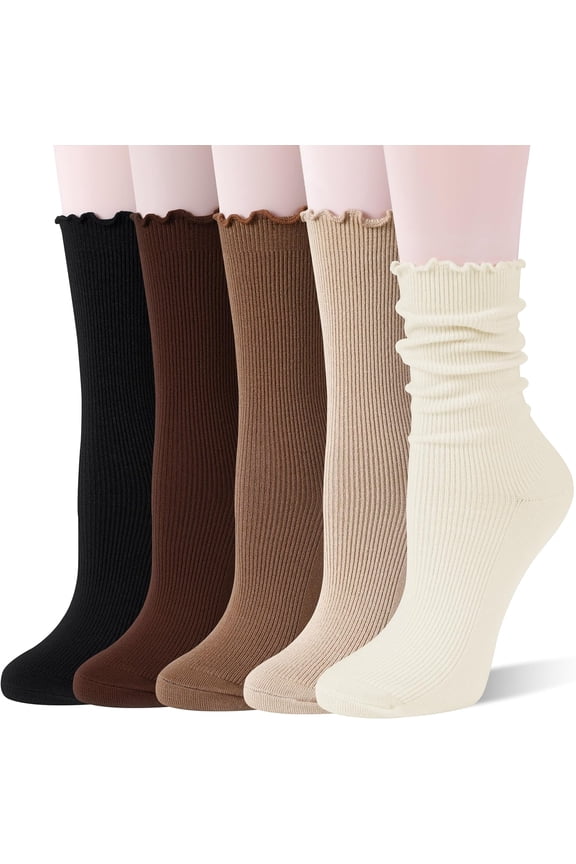Thin Merino Wool Ruffle Boot Socks Warm Winter Cozy Frilly Soft Casual Breathable Socks for Womens 5 Pairs