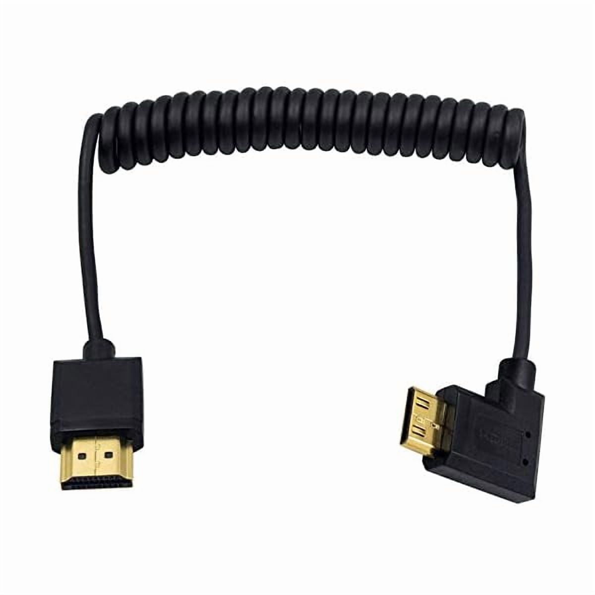 Thin Mini HDMI to HDMI Coiled Cable 1FT-4Ft, Ultra Slim & Flexible Soft Left Angled HDMI to Mini HDMI Cable Supports 3D/4K@60Hz for HDTV, Tablet, Camera and Camcorder