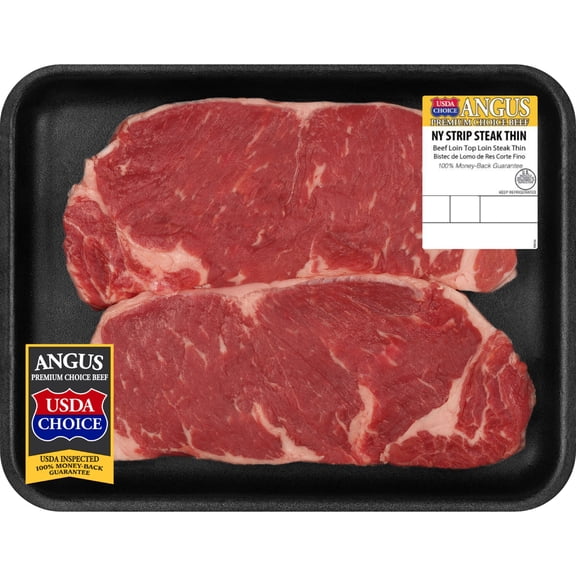 Beef Choice Angus New York Strip Steak Thin, 0.54 - 1.56 lb Tray