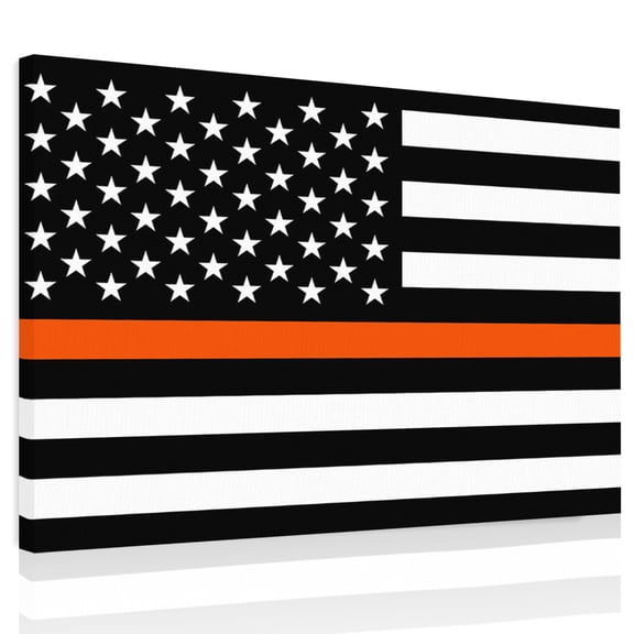 Thin Orange Canvas Print Wall Art, Line Flag Search Rescue Officer Wall Decor Modern Artwork Paintings Pictures for Living Room Framed and Stretched Ready to Hang, 24" x 32"