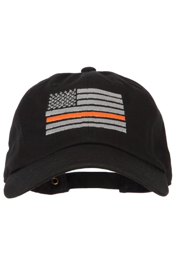 Thin Orange Line American Flag Embroidered Unstructured Cotton Washed Cap - Black OSFM
