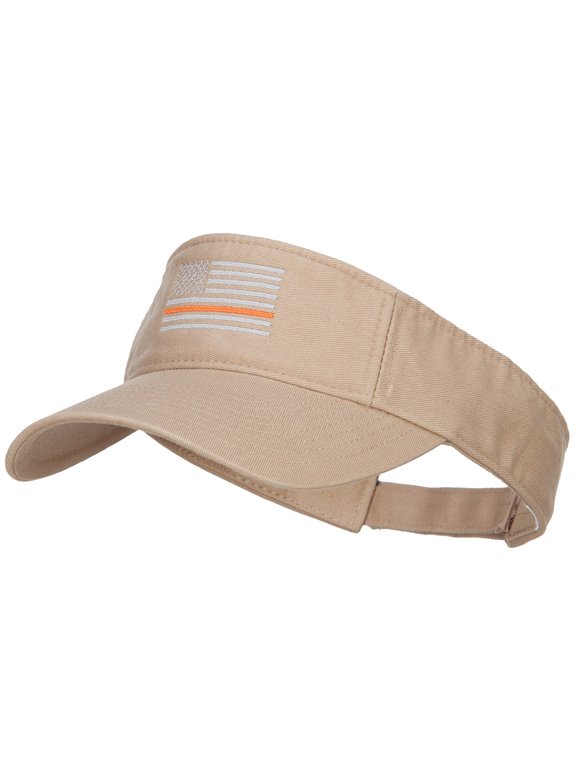 Thin Orange Line American Flag Embroidered Visor - Khaki OSFM
