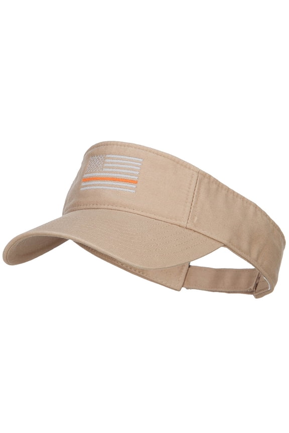 Thin Orange Line American Flag Embroidered Visor - Khaki OSFM