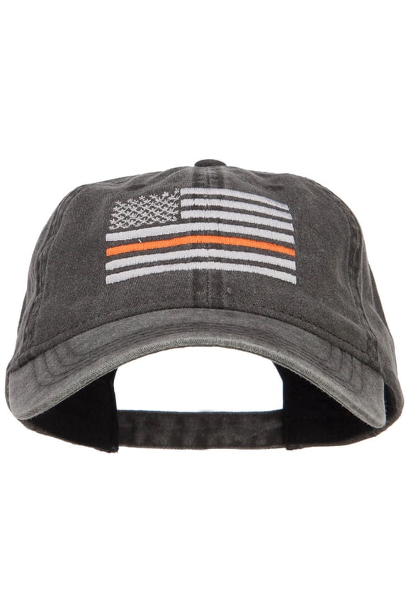 Thin Orange Line Silver USA Flag Embroidered Washed Cap - Black OSFM