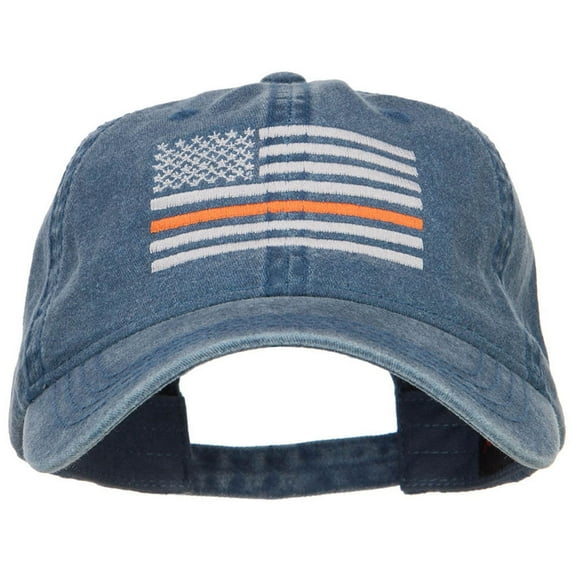 Thin Orange Line Silver USA Flag Embroidered Washed Cap - Navy OSFM