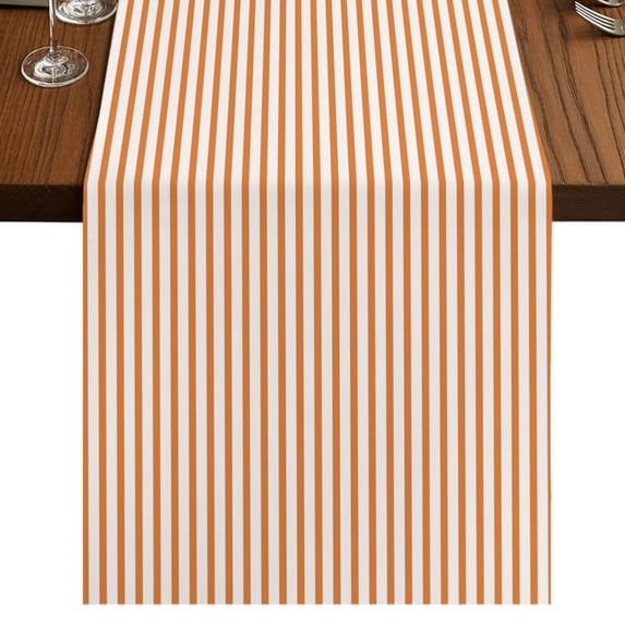 Thin Orange Striped Burlap Cotton Table Runner 13x70 Inches Long, Farmhouse Modern Stripes Farmhouse Table Runners, Outdoor Dining Tablecloths Decor for Baby Shower/Party/Wedding