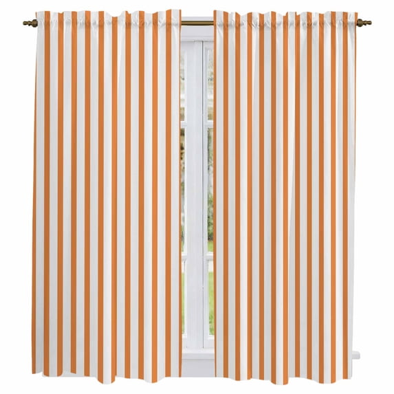 Thin Orange Striped Kitchen Curtains 63 Inch Length, Farmhouse Modern Stripes Tiers Curtains for Living Room Berdoom Bathroom, Light Filtering Drapes Rod Pocket Window Treatment 2 Panels 42"Wx63"L