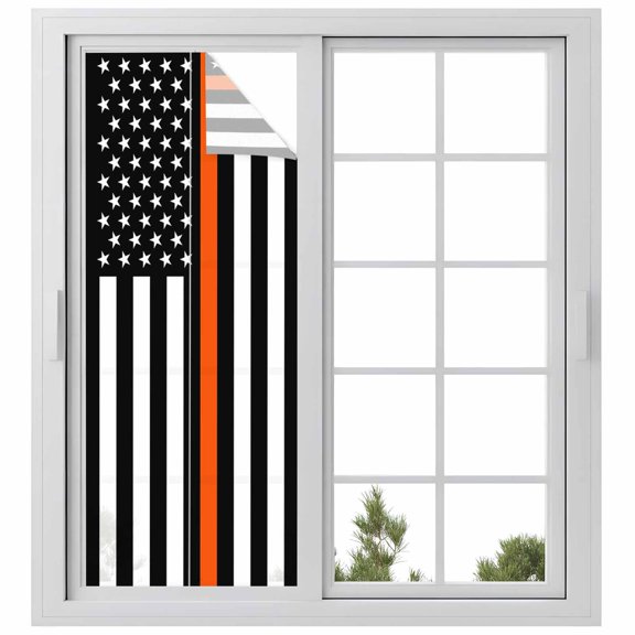 Thin Orange Window Privacy Film 29.5x78.7in Line Flag Search Rescue Officer Decorative Window Film with Static Cling, UV Filtering Window Cling Privacy Film for Glass Doors and Windows