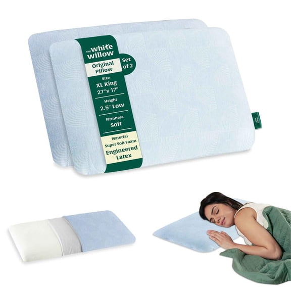 Thin Pillow For Sleeping, Engineered Latex Soft Slim Pillow, Sky-Blue - XL King Size - 2.5 Inch | Orthopedic Cervical Pillow For Neck & Shoulder Pain Relief, Long-Lasting Comfort - Set Of 2