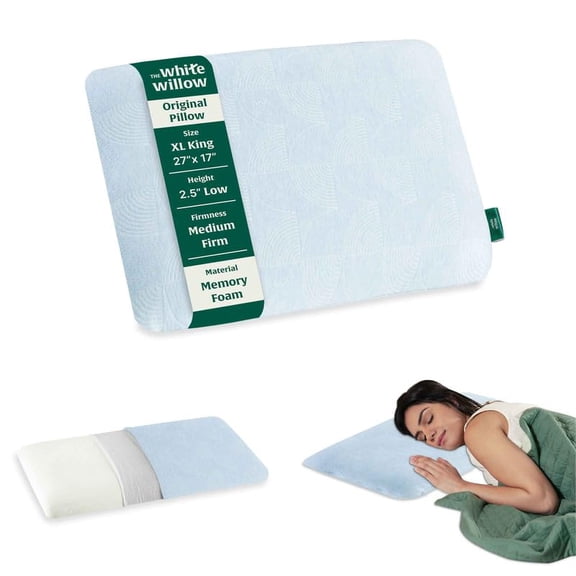 Thin Pillow For Sleeping, Orthopedic Cervical Big Pillow - XXL King Size - 2.5 Inch | Slim Memory Foam Pillow, Slim Pillow For Neck & Shoulder Pain Relief | Washable Cover - Pack Of 1