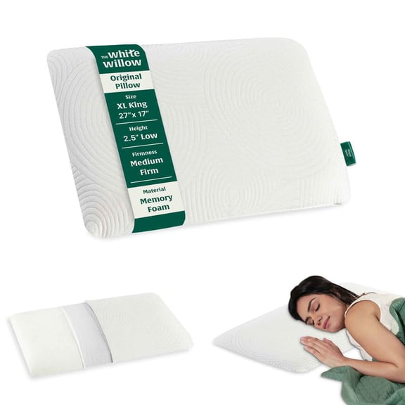 Thin Pillow For Sleeping, Orthopedic Cervical Pillow - King Size - 2.5 Inch | Slim Memory Foam Pillow, Slim Bed Pillow For Neck & Shoulder Pain Relief | Washable Cover - Pack Of 1
