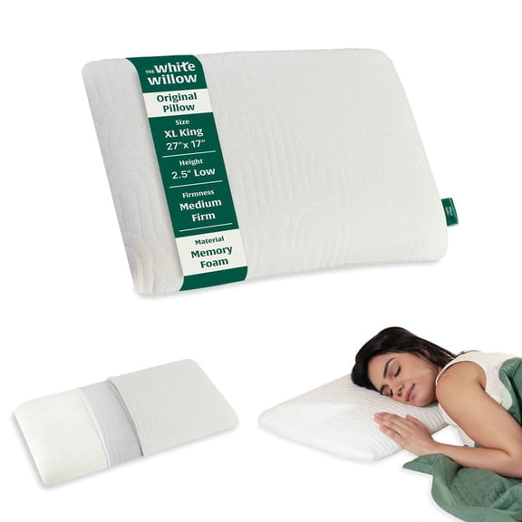 Thin Pillow For Sleeping, Orthopedic Cervical Pillow - Standard Size - 2.5 Inch | Slim Memory Foam Pillow For Neck & Shoulder Pain Relief, Flat Pillow, Washable Cover - Pack Of 1