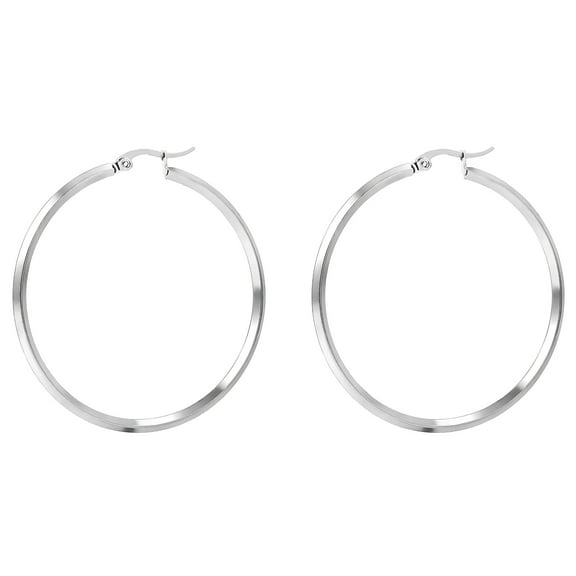 Large Plain Hoop Earrings for Women Silver Tone Stainless Steel Ginger Lyne Collection