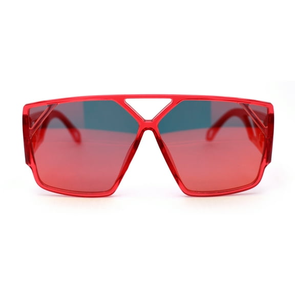 Thin Plastic Geometric Squared Racer Sunglasses Red Red Mirror