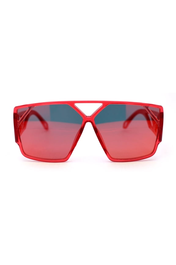 Thin Plastic Geometric Squared Racer Sunglasses Red Red Mirror