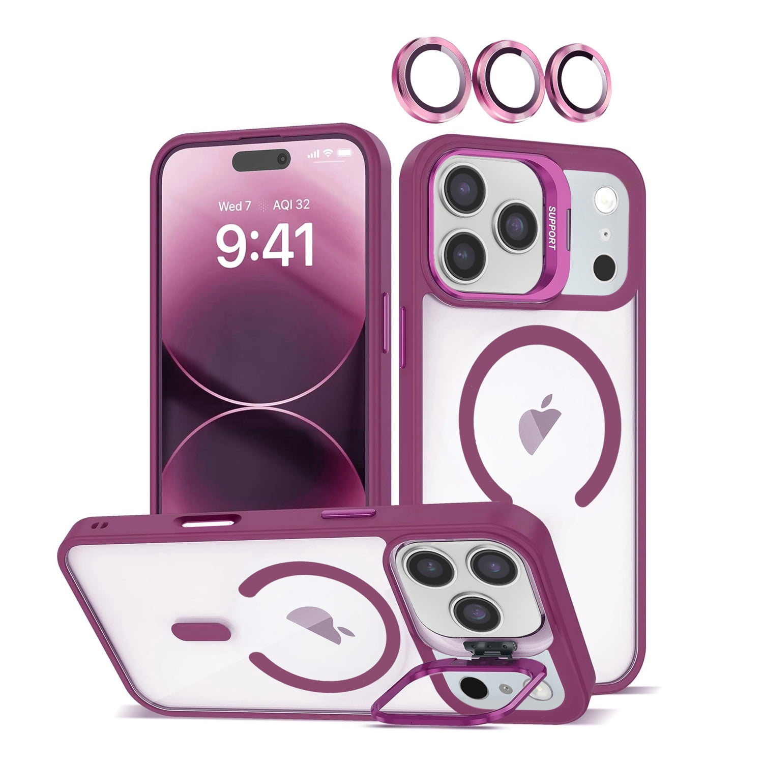 Thin Protective Clear Case with Camera Lens Cover for iPhone 17 Pro Max - Dark Pink