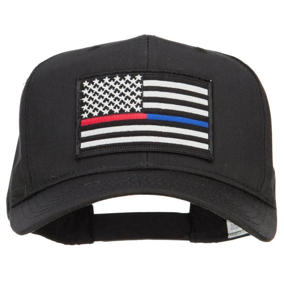 Thin Red Blue Line USA Flag Patched Twill Cap - Black OSFM