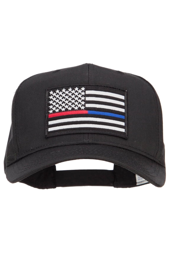 Thin Red Blue Line USA Flag Patched Twill Cap - Black OSFM