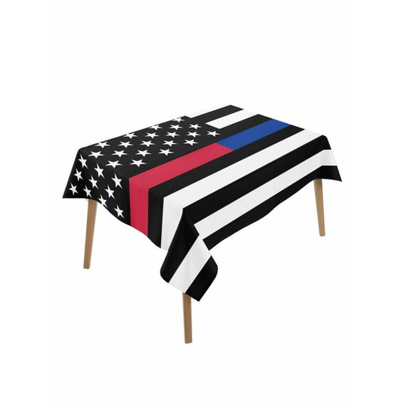 Thin Red Blue White Line Rectangle Tablecloth, American Flag Star Waterproof & StainResistant Tablecloth, Washable Oil-proof Table Cover for Dining/Party/Wedding/Camping/Buffet 60x102 In
