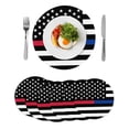 thumbnail image 1 of Thin Red Blue White Line Round Placemats Set of 6 for Dinning Tables,Heat-proof Braided Table Mats 15 Inch,American Flag Star Washable Place Mat for Kitchen Restaurant Party Decor Table Setting, 1 of 9