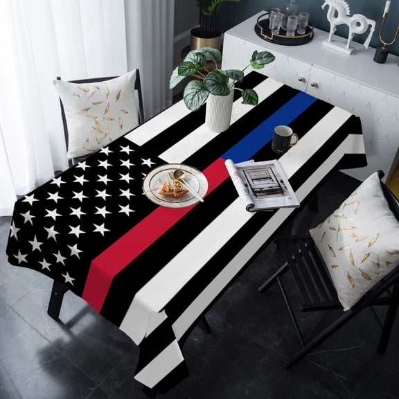 Thin Red Blue White Line Tablecloth Rectangle Table Cloth 60x120 , Waterproof Tablecloth Outdoor Table Cloth, American Flag Star Washable Table Cover for Kitchen Dining Party