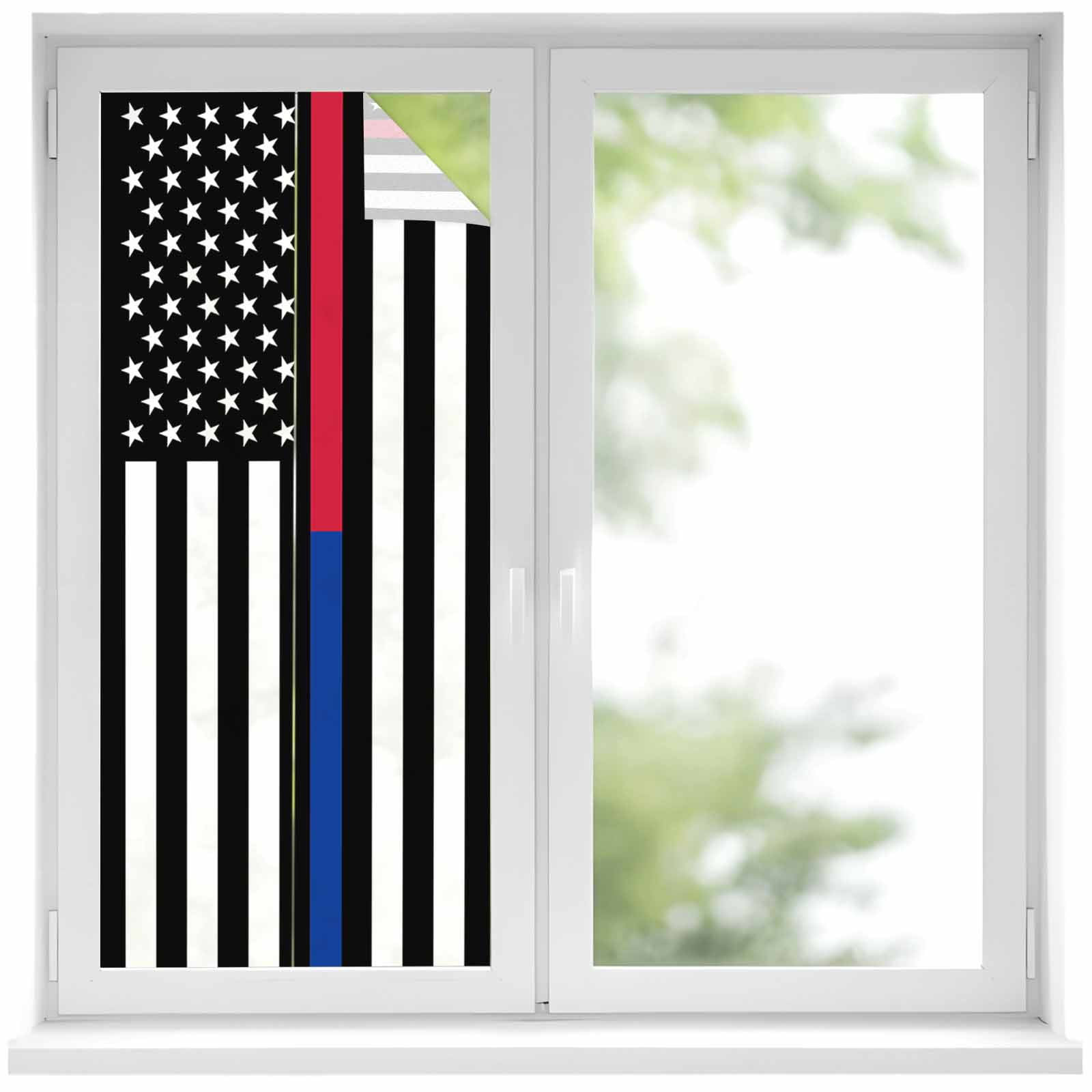 Thin Red Blue White Line Window Privacy Film, American Flag Star Static ...