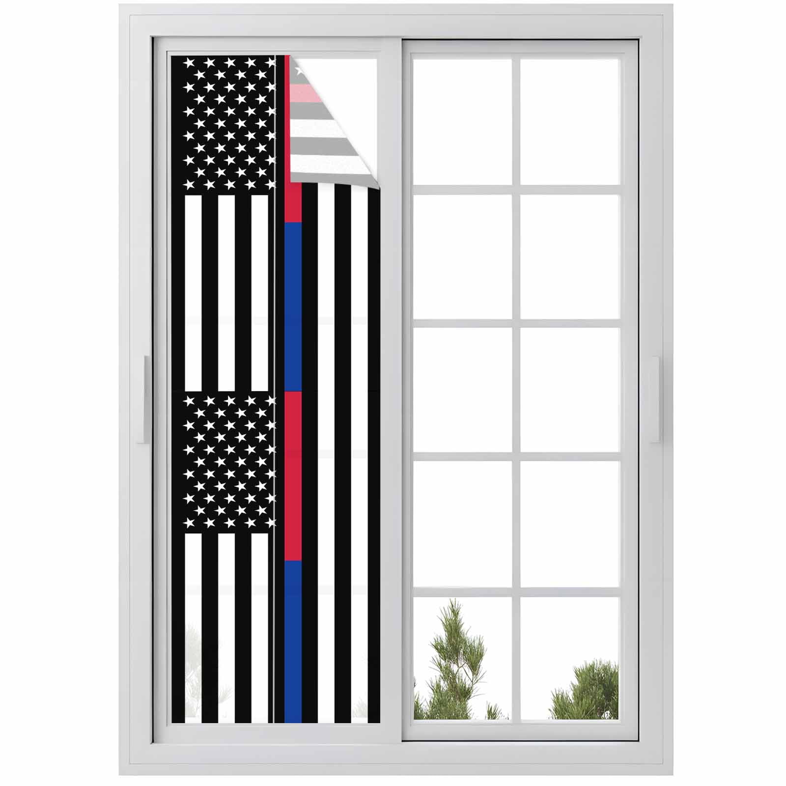 Thin Red Blue White Line Window Privacy Film, American Flag Star Static ...