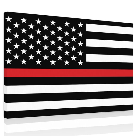 Thin Red Canvas Print Wall Art, Line Flags American Firefighter Red Stripes Flag Wall Decor Modern Artwork Paintings Pictures for Living Room Framed and Stretched Ready to Hang, 24" x 32"