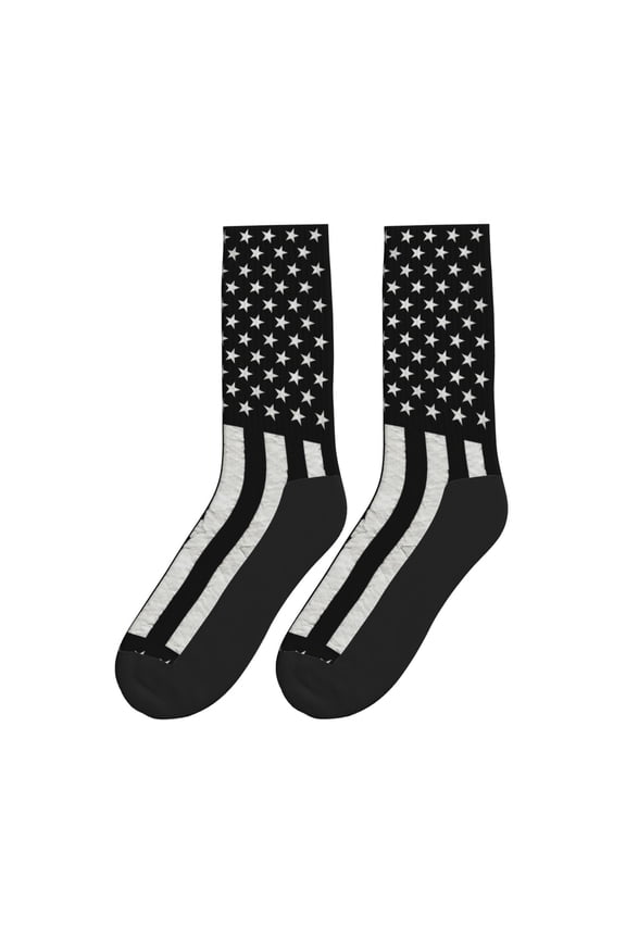Thin Red Firefighter Line America Flag Colorful Athletic Crew Novelty Socks For Men Women