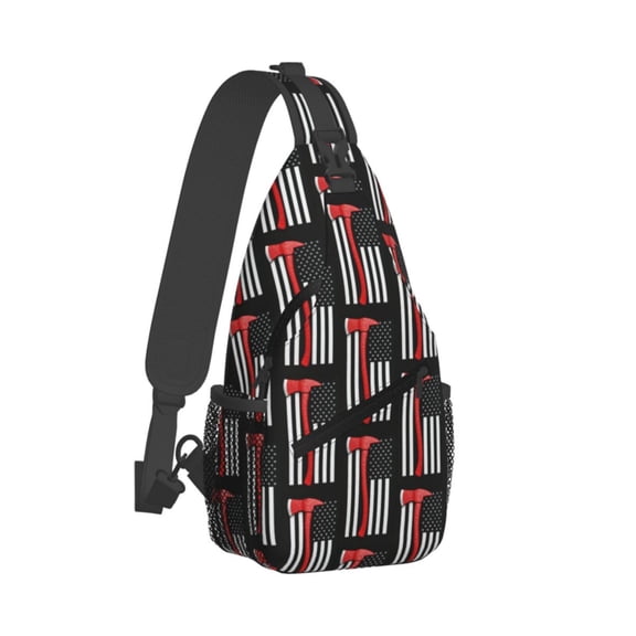 Thin Red Firefighter Line Axe Flag Pattern Sling Crossbody Bag Cross Body Backpack Travel Hiking Daypack