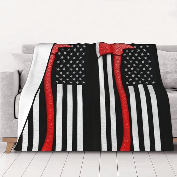 Thin Red Firefighter Line Axe Flag Pattern Throw Blanket Warm Camping Outdoor Light Weight Cozy Blanket for Couch Sofa Bed 40"x30"