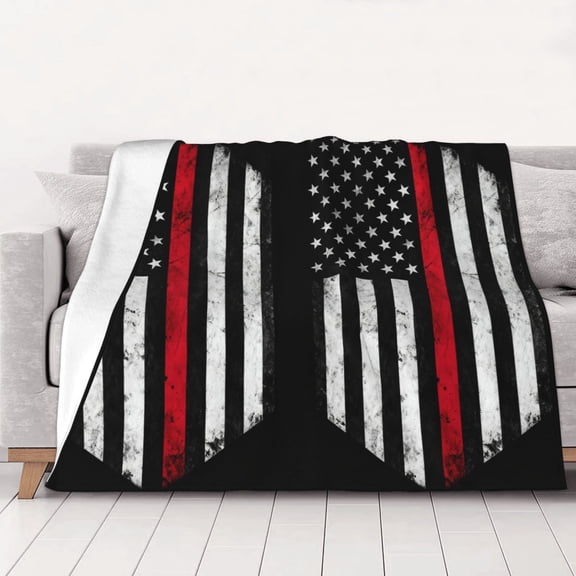 Thin Red Firefighter Line Flag Throw Blanket Warm Camping Outdoor Light Weight Cozy Blanket for Couch Sofa Bed 60"x50"