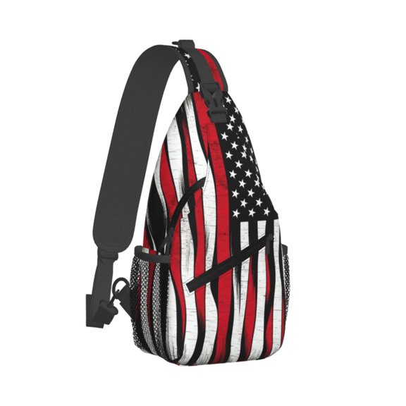 Thin Red Firefighter Line Pattern Sling Crossbody Bag Cross Body Backpack Travel Hiking Daypack