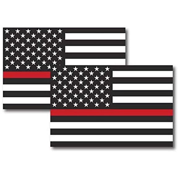 Thin Red Line American Flag Decals, 2 Pack 3" x 5" - in Support of Our Firefighters and Local Fire Departments