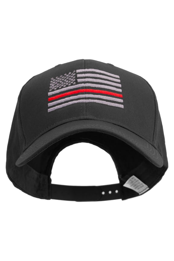 Thin Red Line American Flag Embroidered Big Size Structured Solid Poly Cotton Twill High Profile Prostyle Cap - Black XL-3XL