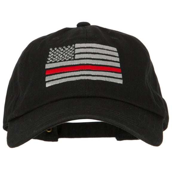 Thin Red Line American Flag Embroidered Unstructured Cotton Washed Cap - Black OSFM