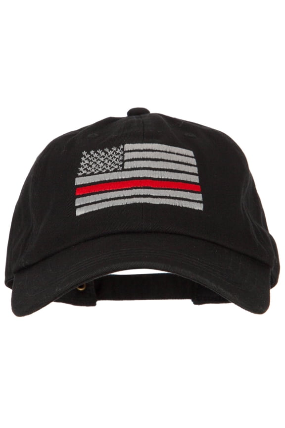 Thin Red Line American Flag Embroidered Unstructured Cotton Washed Cap - Black OSFM