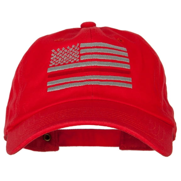 Thin Red Line American Flag Embroidered Unstructured Cotton Washed Cap - Red OSFM