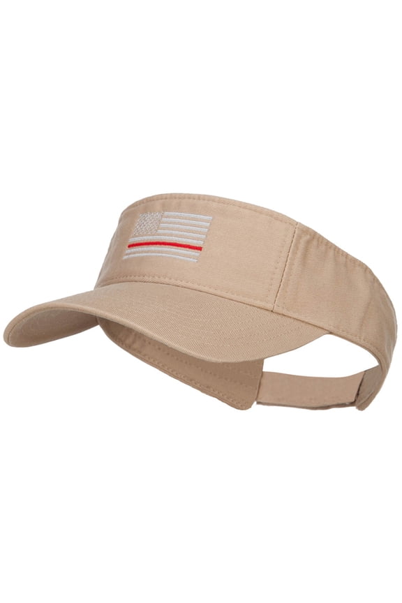 Thin Red Line American Flag Embroidered Washed Visor - Khaki OSFM