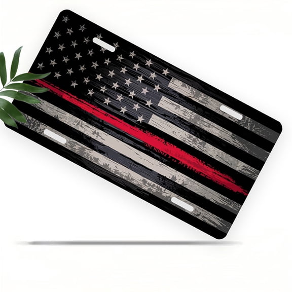Thin Red Line American Flag Funny Personalized License Plate Rust-proof Stainless Steel Metal License Plate Suitable For Men And Women 12.2" x 6.2"