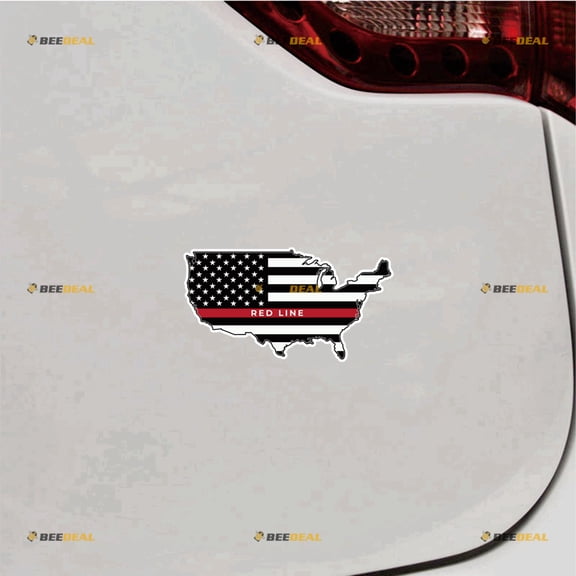 Thin Red Line American Flag Map Sticker Decal Vinyl - 2 Pack Glossy 4" - For Car Boat Laptop Cup