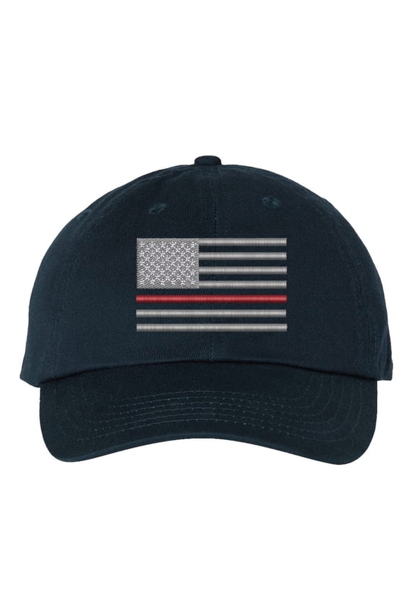Thin Red Line Baseball Cap, American Flag Hat, Firefighters Support Baseball Cap (NavyBlue)