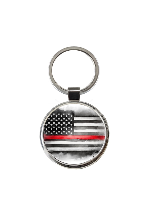 Thin Red Line Black And White American Flag Support Firemen Firefighters Metal Round Keychain